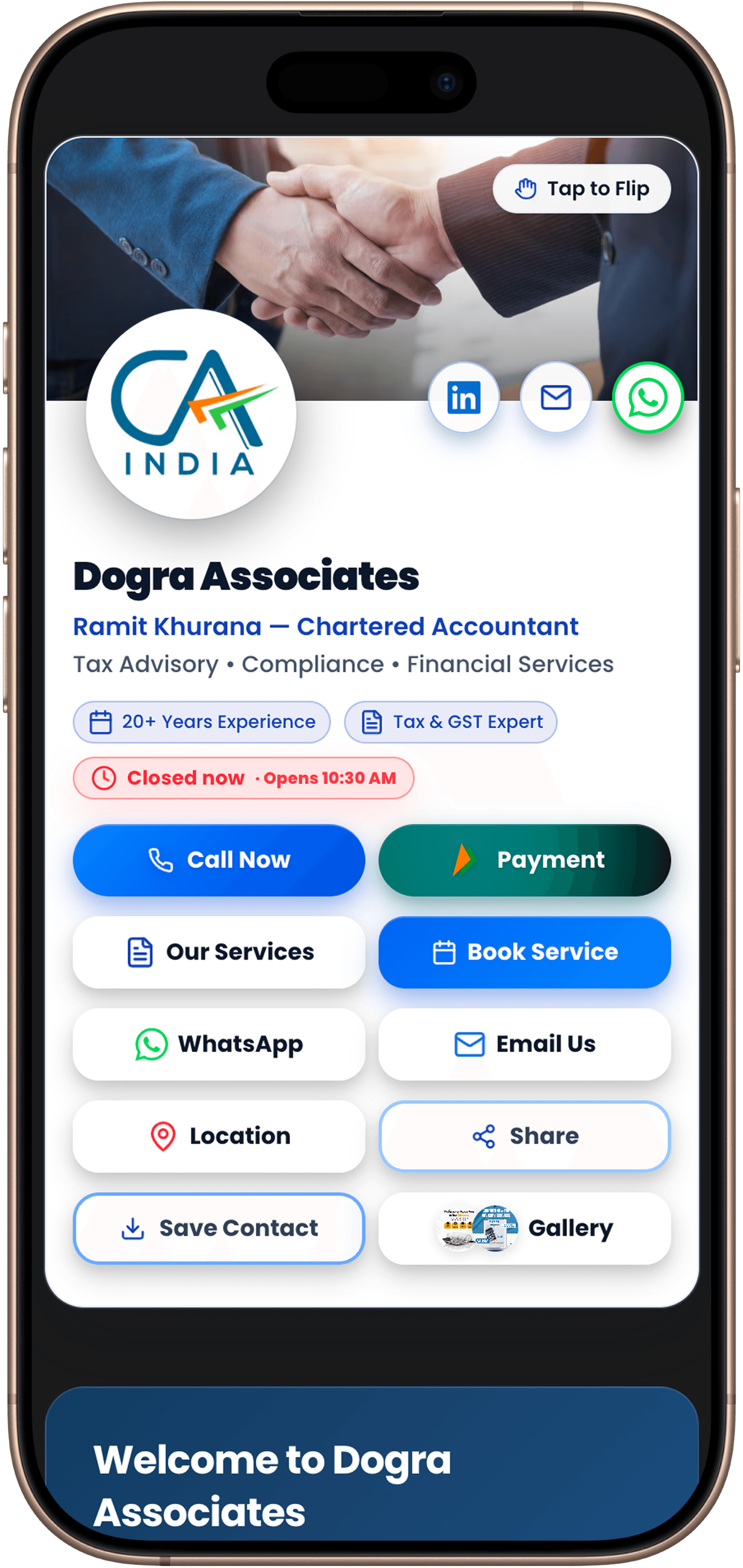 OneLink chartered accountant mobile mockup